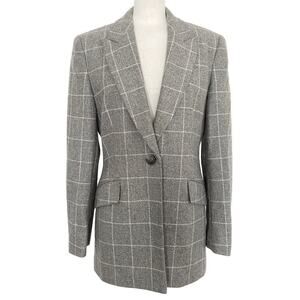 Escada‎ Margaretha Ley Gray Windowpane Check Cashmere Blazer - US Size 6 / DE 38